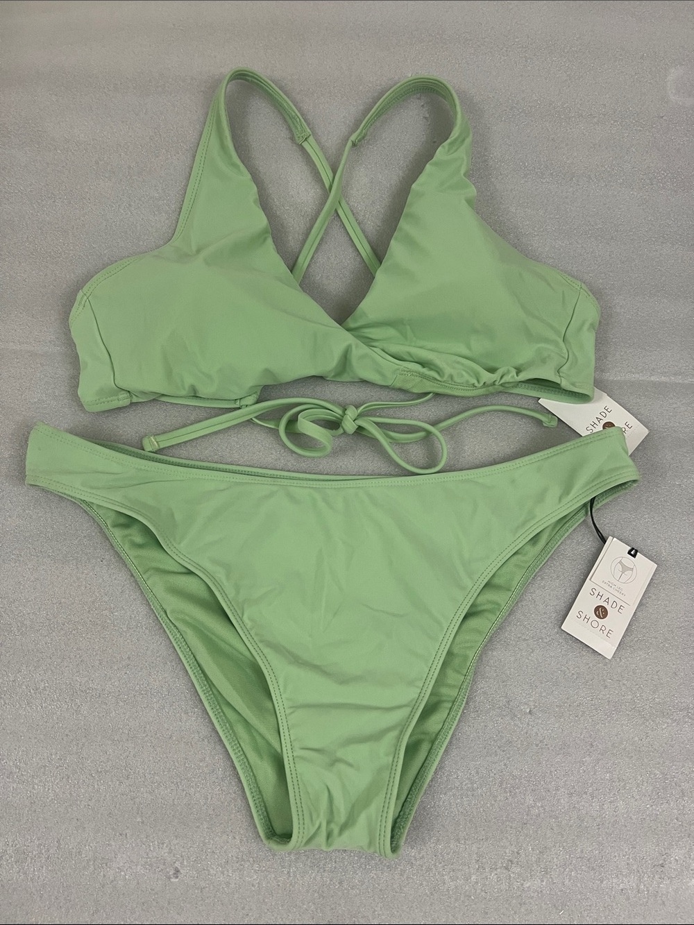 Shade & Shore Sage Green Cross-Strap Bikini Set Size XL